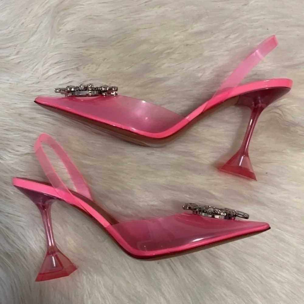 New Amina Muaddi Begum Glass pointed‎ toe slingback pump size 39EU
